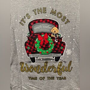 Simply Southern Gray Long Sleeve Holiday Shirt  with Red Plaid Truck. Size XL